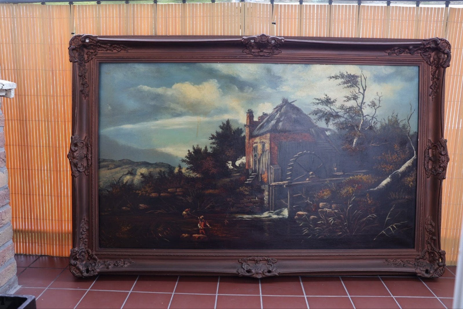 Groot schilderij met watermolen, gesigneerd, Ophalen, Doek, Landschap, Olieverf