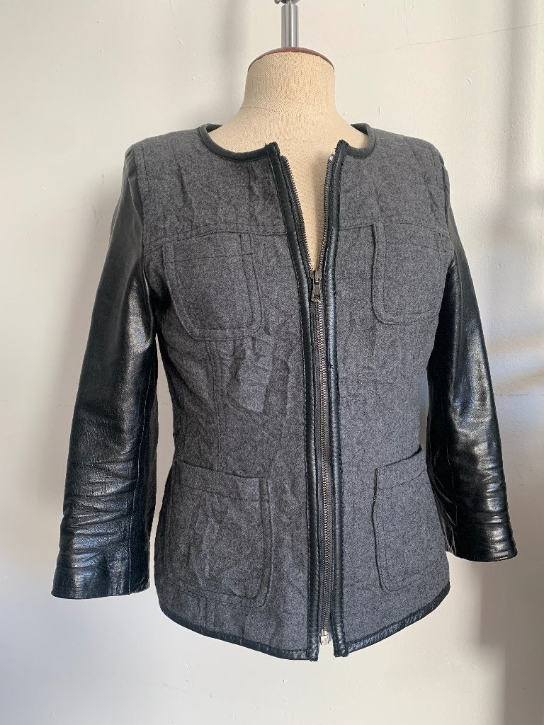 Drykorn jack jasje vest 3/4 mouw leer grijs zwart 2= S/36, Drykorn, Verzenden, Zo goed als nieuw, Maat 36 (S)