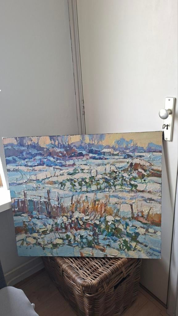 Volkstuin in Sneeuw - Gesigneerd Jos Leurs (60x70 cm), Ophalen of Verzenden