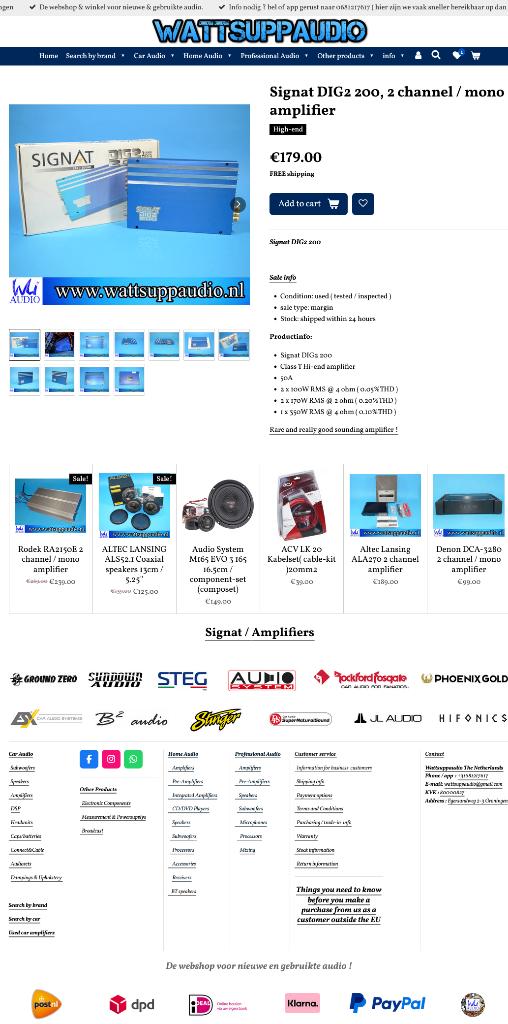 Signat DIG2 200 Hi-end 2 kanaals / mono versterker, Gebruikt, ., Ophalen of Verzenden, .