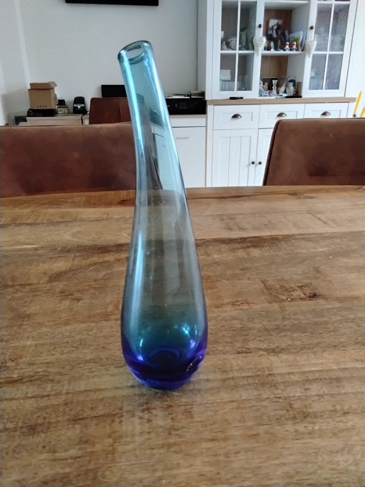 Ikea vaas, blauw glas, 24 cm, Ophalen of Verzenden