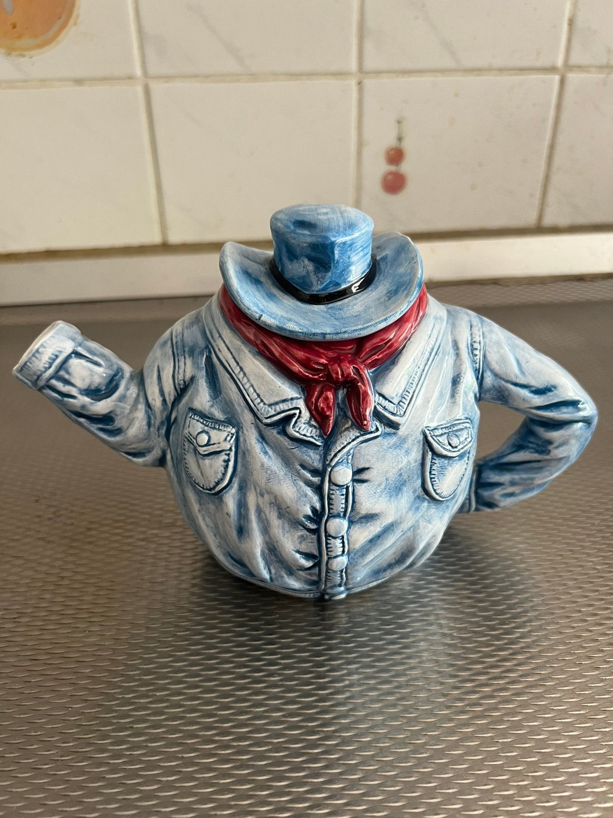 Vintage Keramieken Theepotje Cowboy Jaren '80., Huis en Inrichting, Keuken | Servies, Ophalen of Verzenden, Zo goed als nieuw