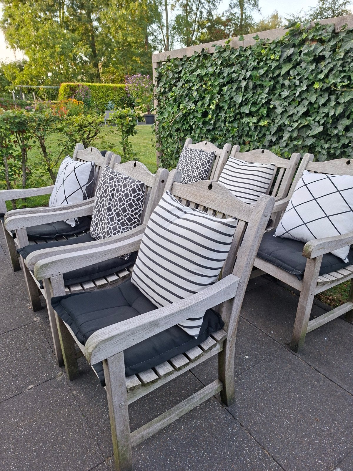 6 Beaufort teakhouten tuinstoelen met stijlvolle kussens, Ophalen, Gebruikt, Teakhout