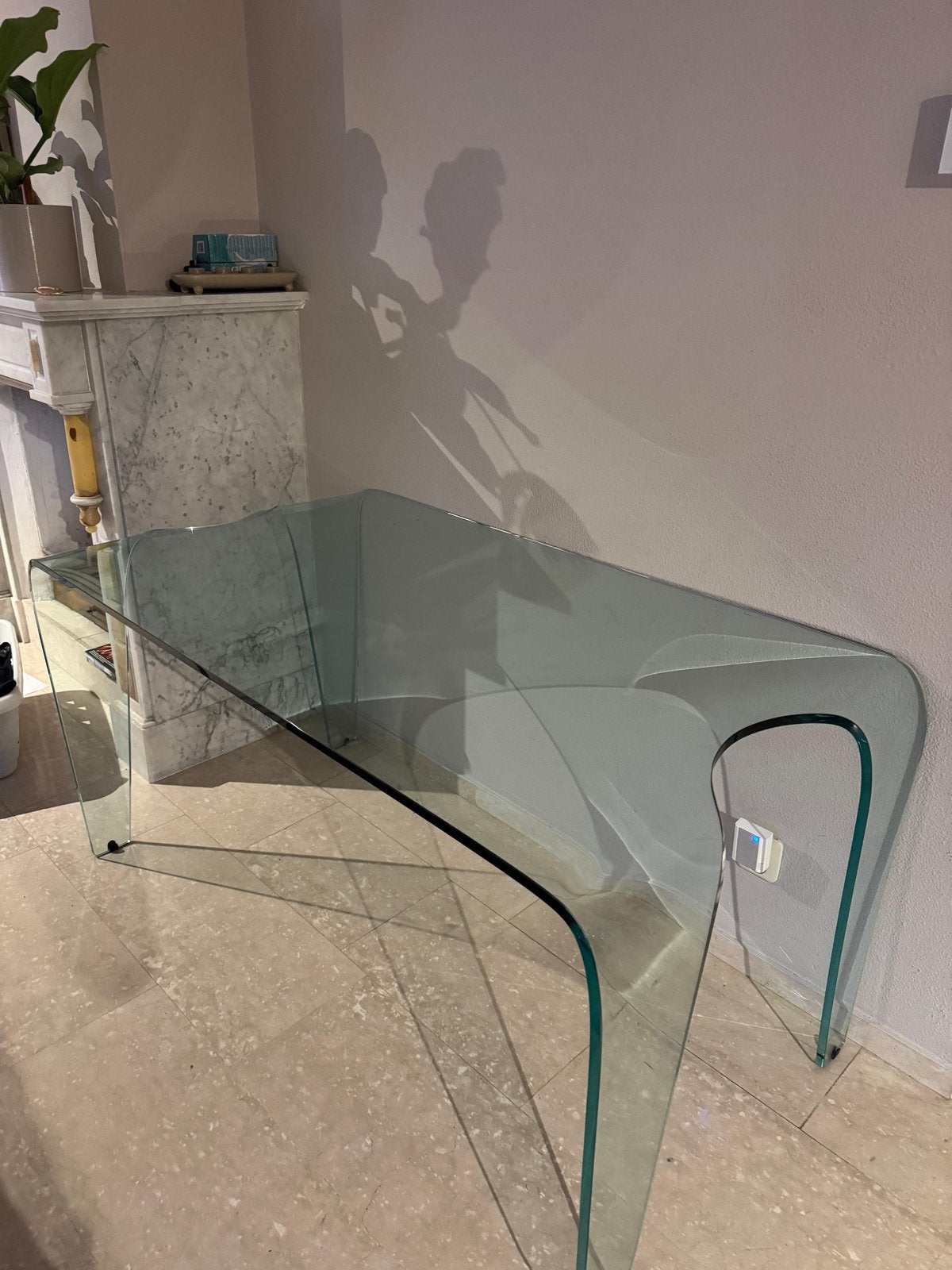 Glazen eettafel/bureau - Modern design, Huis en Inrichting, Ophalen, Gebruikt, 100 tot 150 cm, 50 tot 100 cm