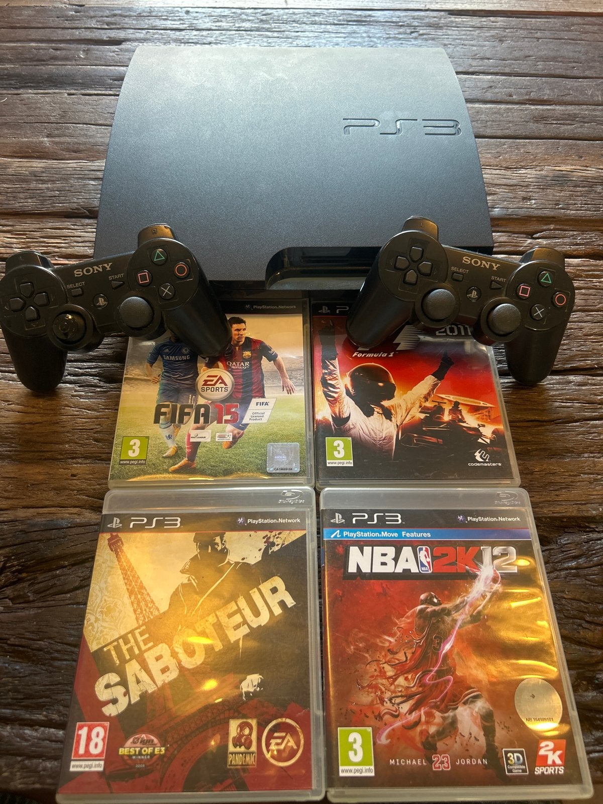 PlayStation 3 Slim + 2 originele controllers + 4 games, Spelcomputers en Games, Ophalen, Met 2 controllers, 250 GB, Slim