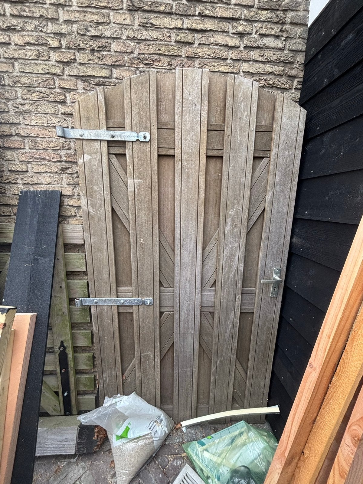 Houten tuinpoort toog getoogd 102,5 x 178 a 192 cm hardhout, Ophalen, Met poort, Gebruikt, Tuinhek