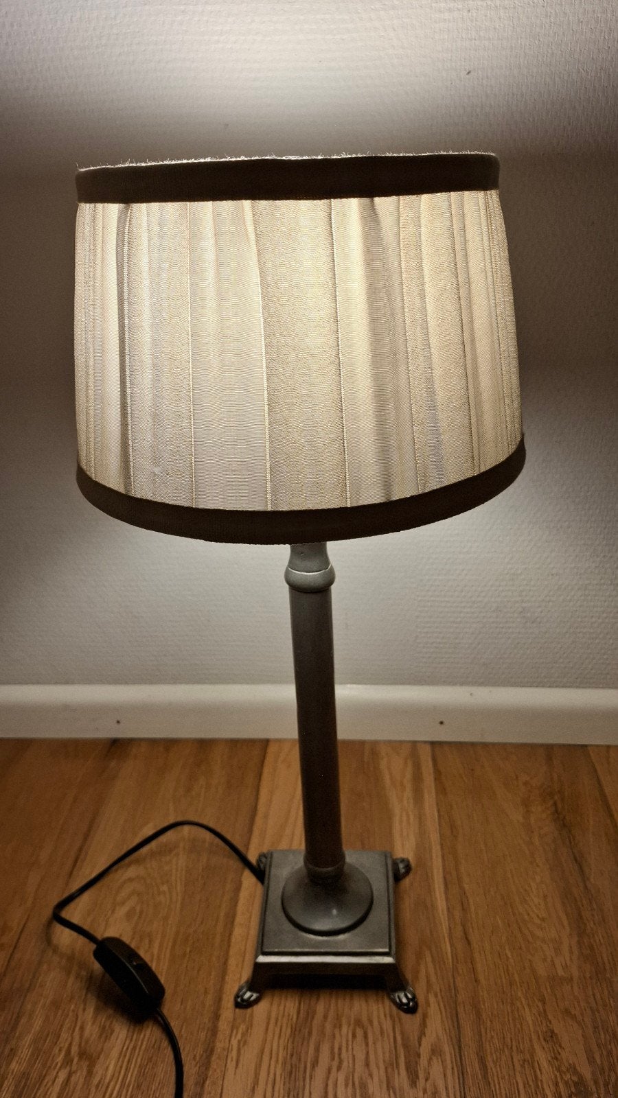 Tafellamp Kurz Edeltin - Tin - Stoffen Kap - Grijs/Beige, Huis en Inrichting, Met schakelaar, Gebruikt, Vintage, Textiel