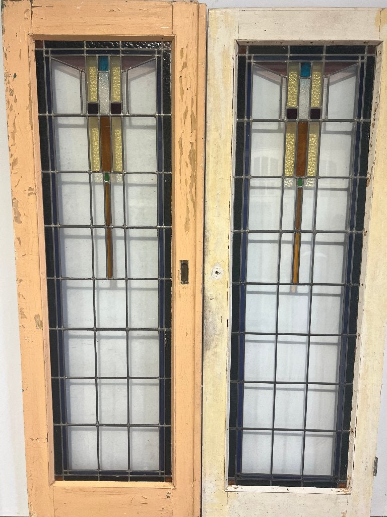 Oude set glas in lood deuren met heel mooi motief, Doe-het-zelf en Verbouw, Deuren en Horren, 120 cm of meer, Binnendeur, Ophalen of Verzenden