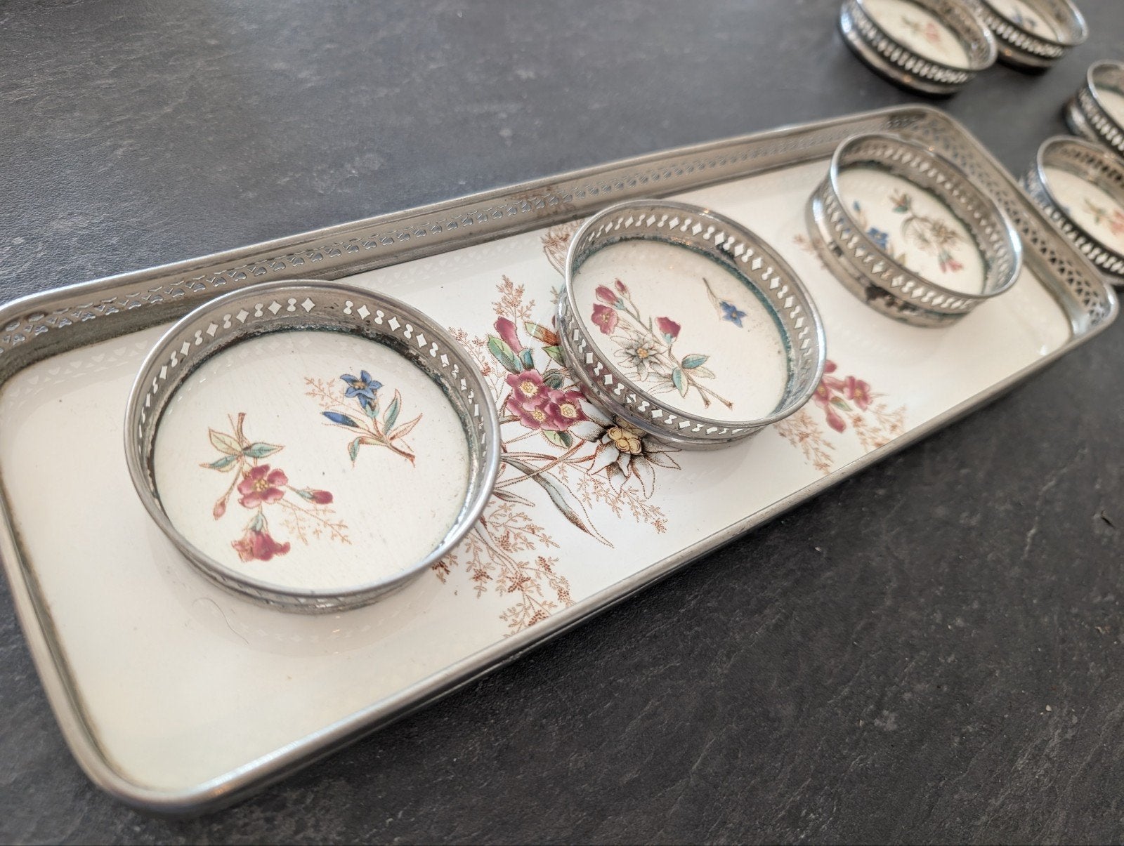 Vintage Jugendstil/ Art Deco onderzetters met dienblad, Ophalen of Verzenden