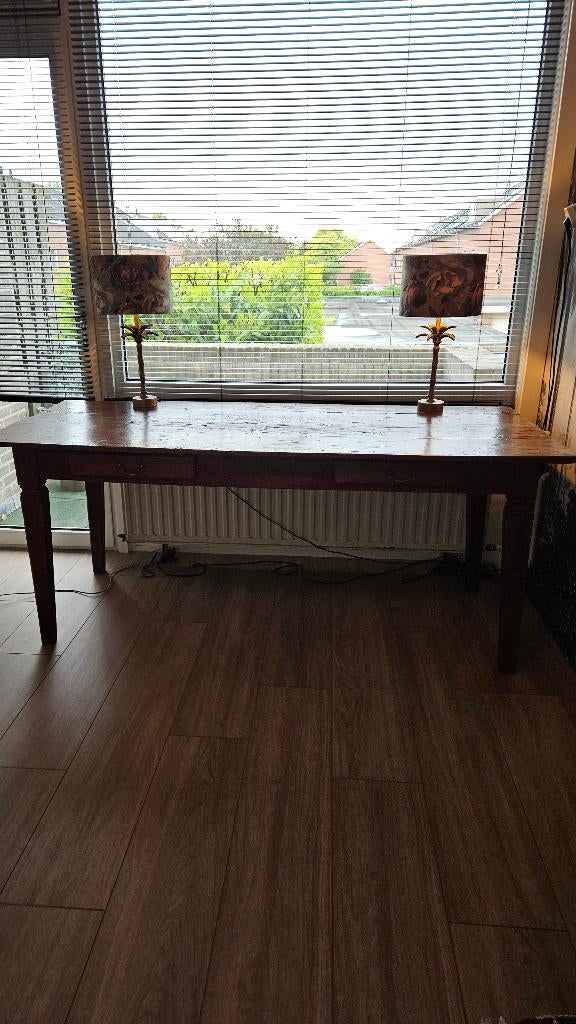 Teakhouten eettafel met twee lades, Huis en Inrichting, Tafels | Eettafels, Ophalen, Gebruikt, Teakhout, 50 tot 100 cm