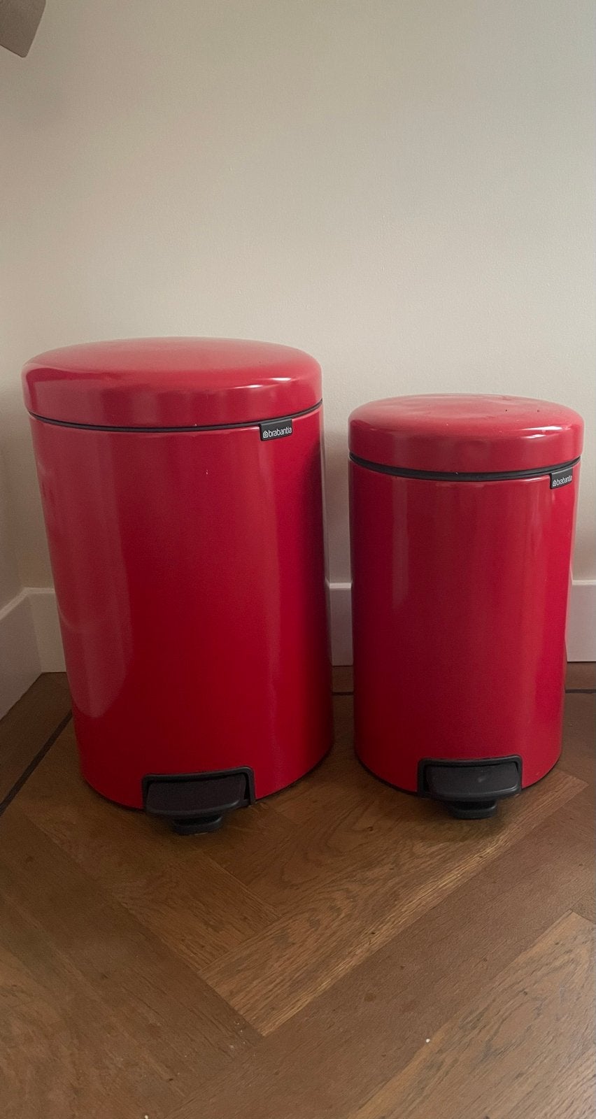 Brabantia pedaalemmers 10-12L en 20L - rood, Ophalen, Gebruikt, Met pedaal, Metaal