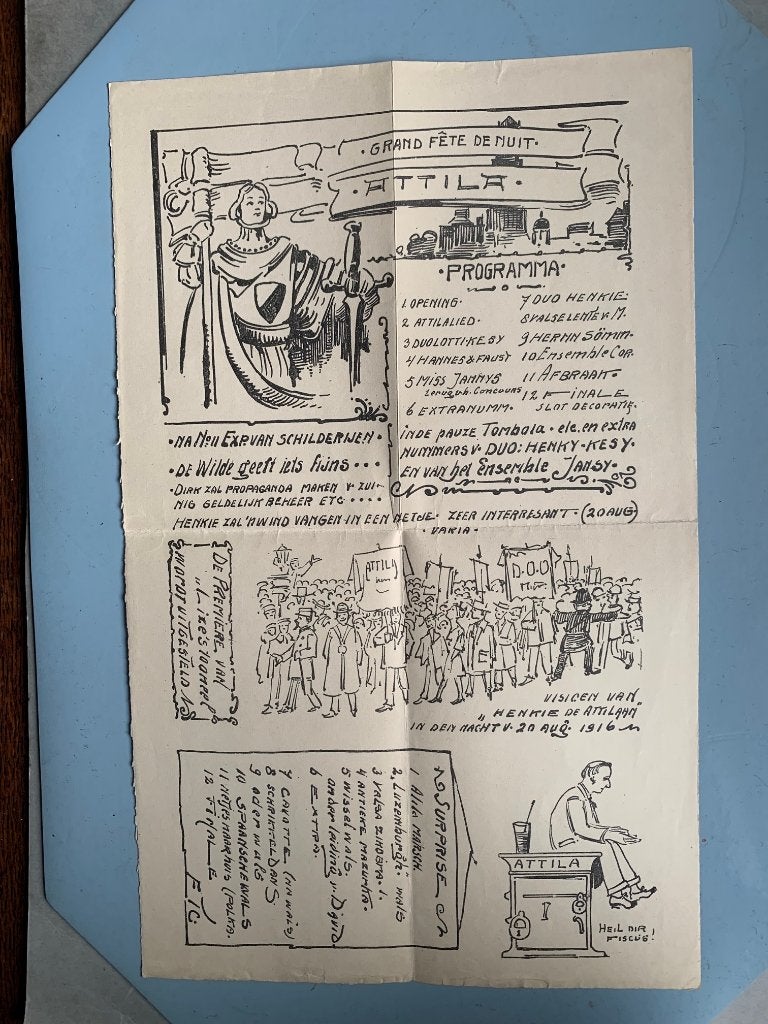 Zeldzaam programma Utrecht 'Grand Fête de Nuit Attila' 1916, Verzamelen, Gebruikt, Ophalen of Verzenden, Voor 1940, Prent