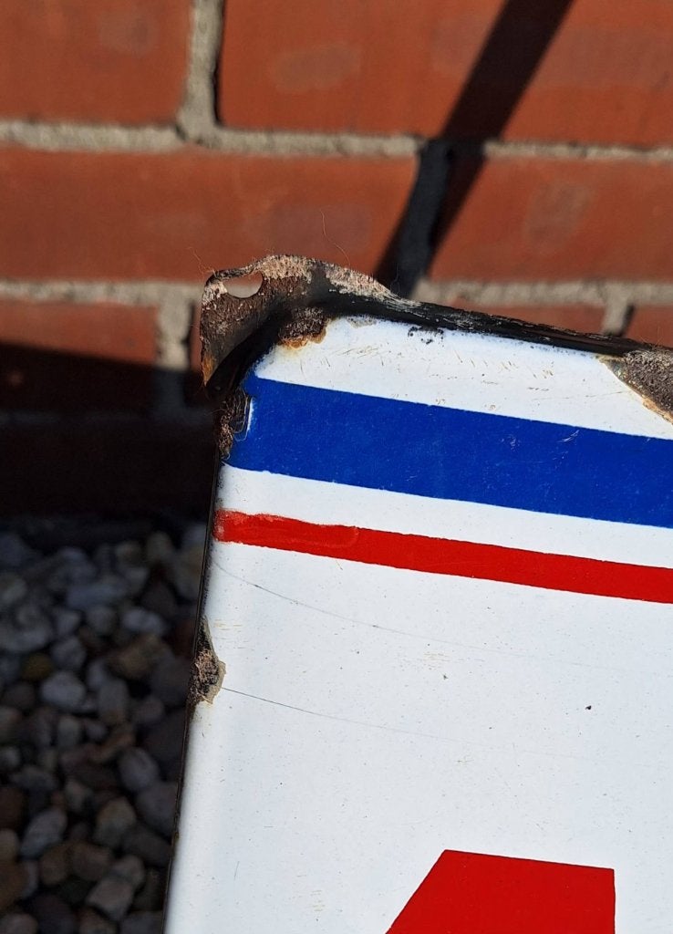 Stoer en antiek emaille bord van ATLANTIC MOTOR OIL️⛽️, Reclamebord, Gebruikt, ., Ophalen of Verzenden