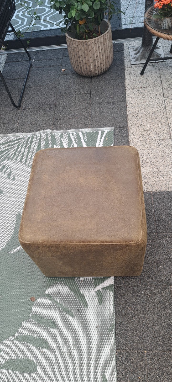 Stijlvolle poef - groen bull leder  - Zo goed als, Ophalen, Modern, Comfortabel, Minder dan 50 cm, Vierkant