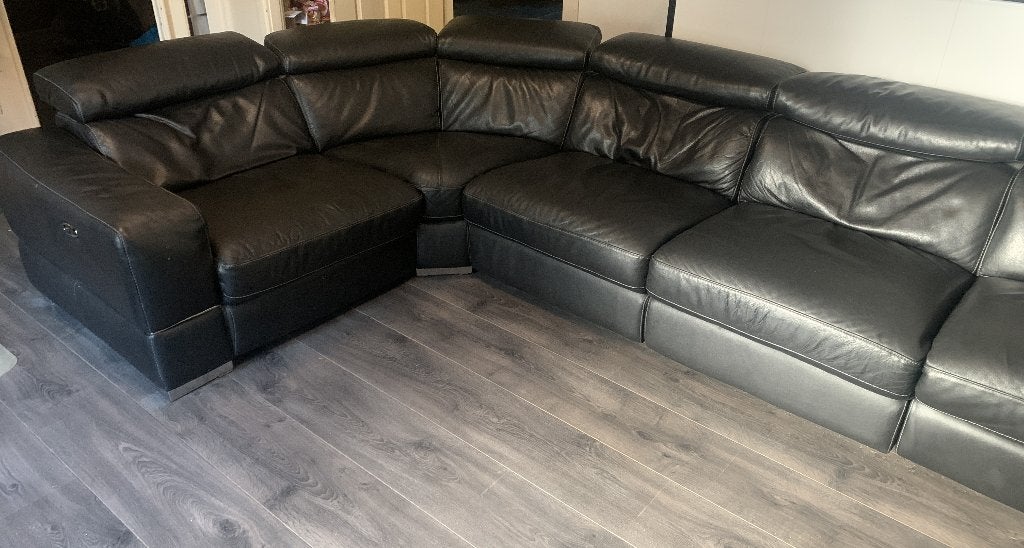 Prachtige Natuzzi Hoekbank (Zwart Leder) – In Goede Staat, Ophalen, Hoekbank, 300 cm of meer, Zo goed als nieuw