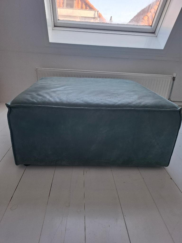Hocker leer, Huis en Inrichting, Banken | Voetenbanken en Poefen, Ophalen, Gebruikt, Vierkant, Leer