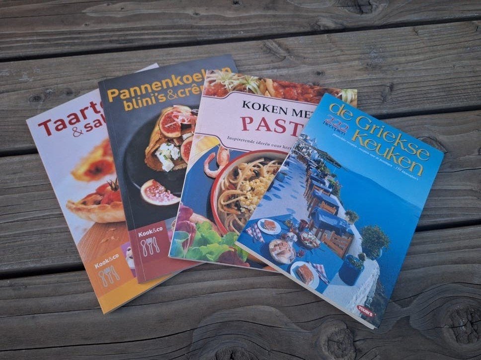 Kookboeken set: Grieks, Pasta, Taart, Pannenkoek, Boeken, Kookboeken, Ophalen of Verzenden, Gelezen, Europa, Hoofdgerechten