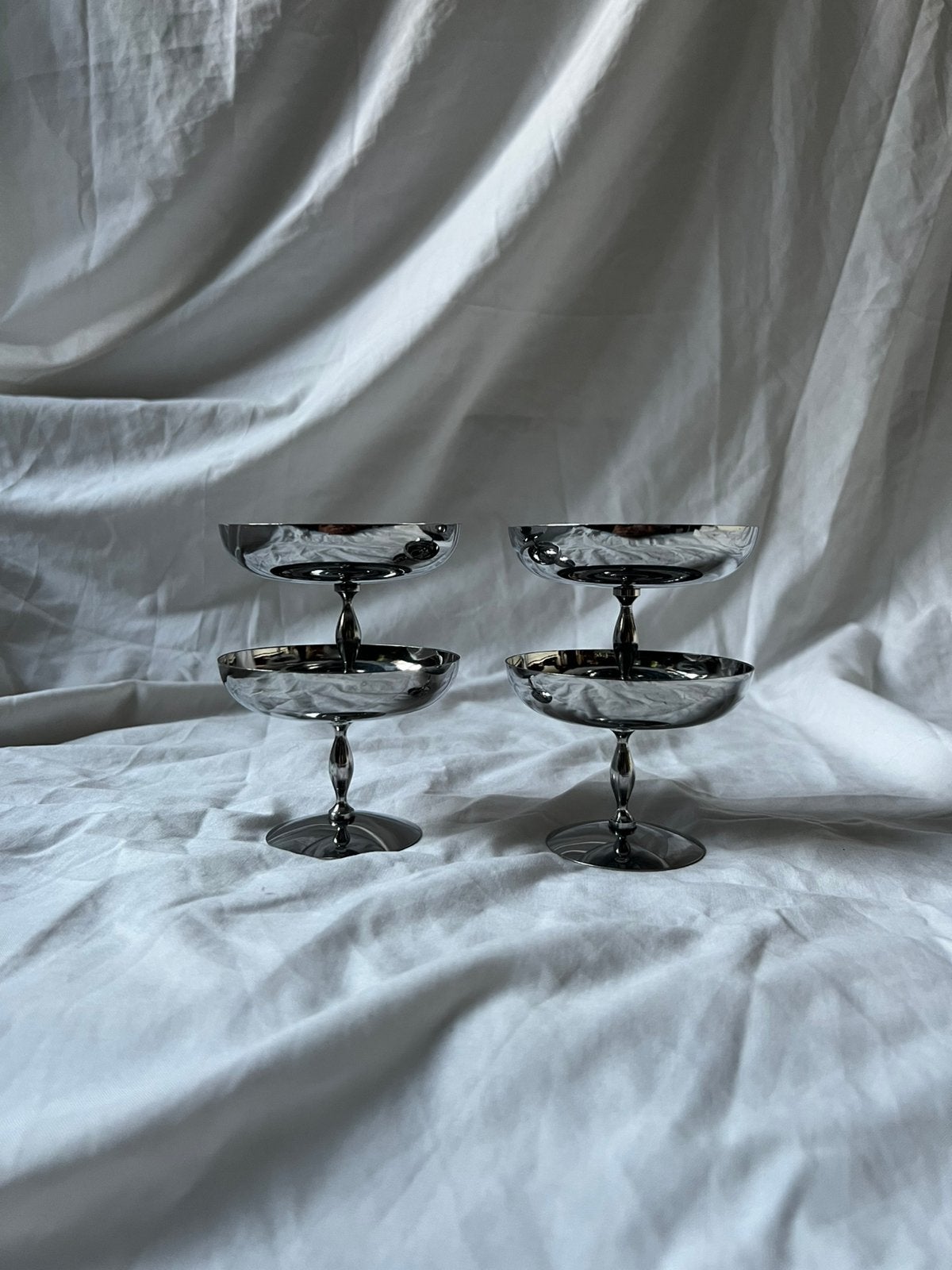 Vintage Franse RVS elegante ijscoupes | inox | set van 4, Ophalen, Metaal, Vintage, Kom(men)