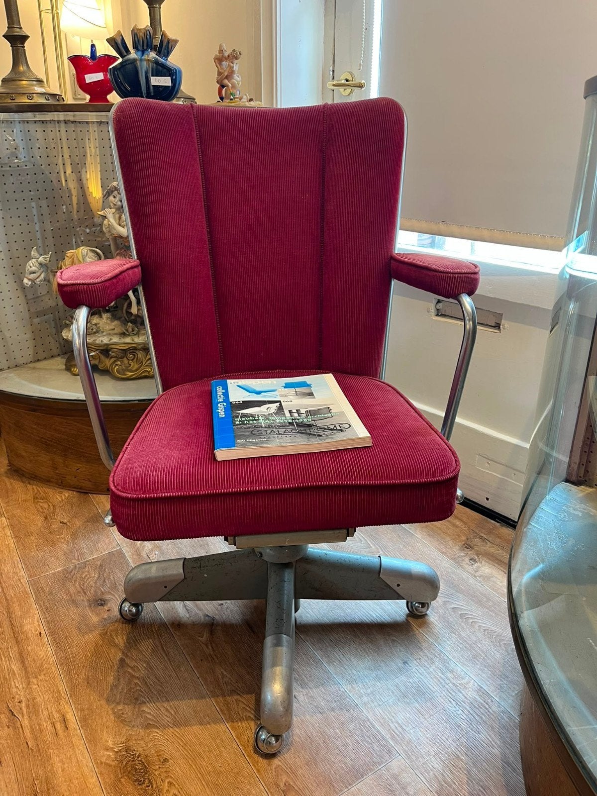 Vintage Gispen President Bureaustoel - Rood Ribfluweel, Ophalen