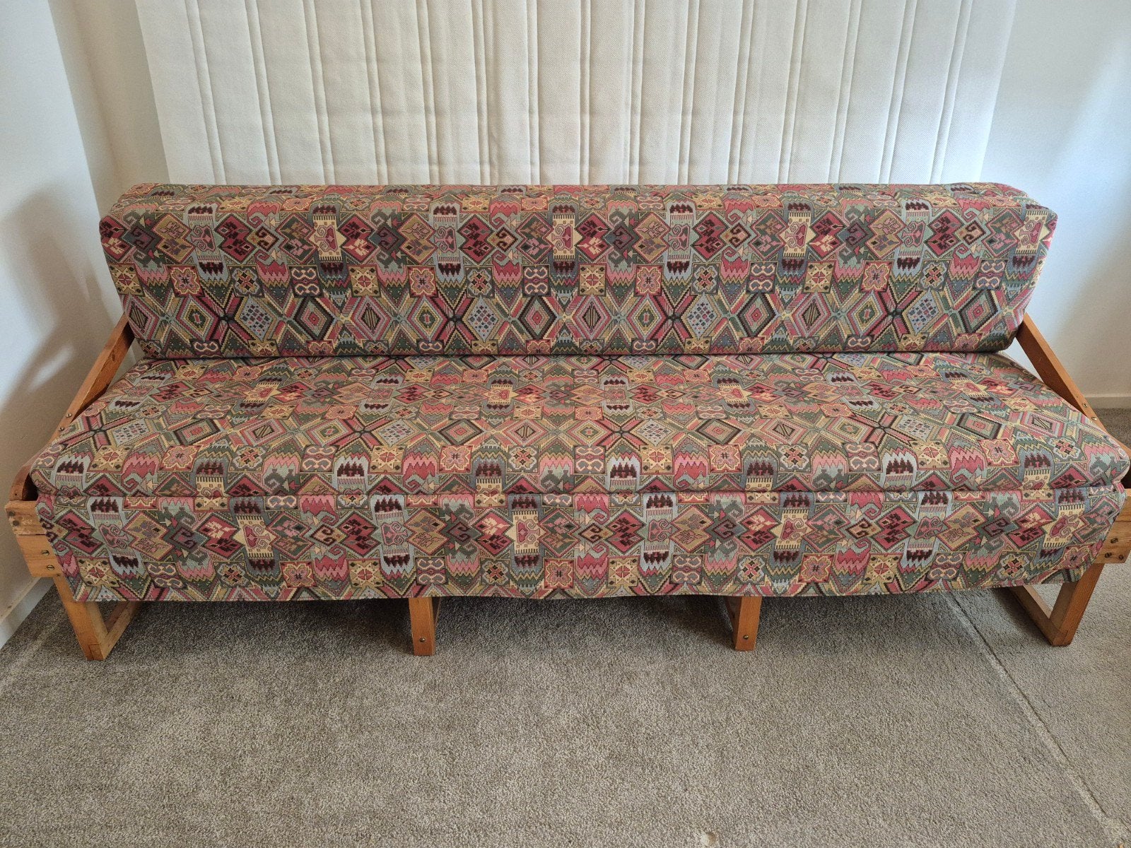 Vintage houten slaapbank bedbank 2 of 1 persoons, Ophalen, Gebruikt, Meerkleurig, Tweepersoons