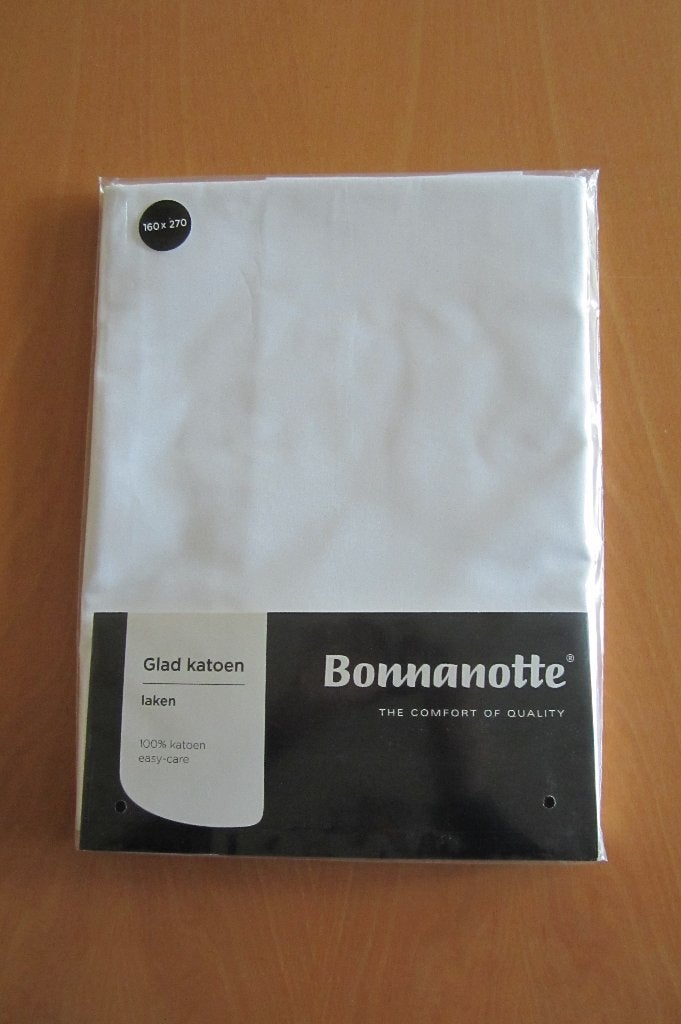 Bonnanotte laken wit katoen 160 x 270 cm, Eenpersoons, Wit, Overige typen, Katoen