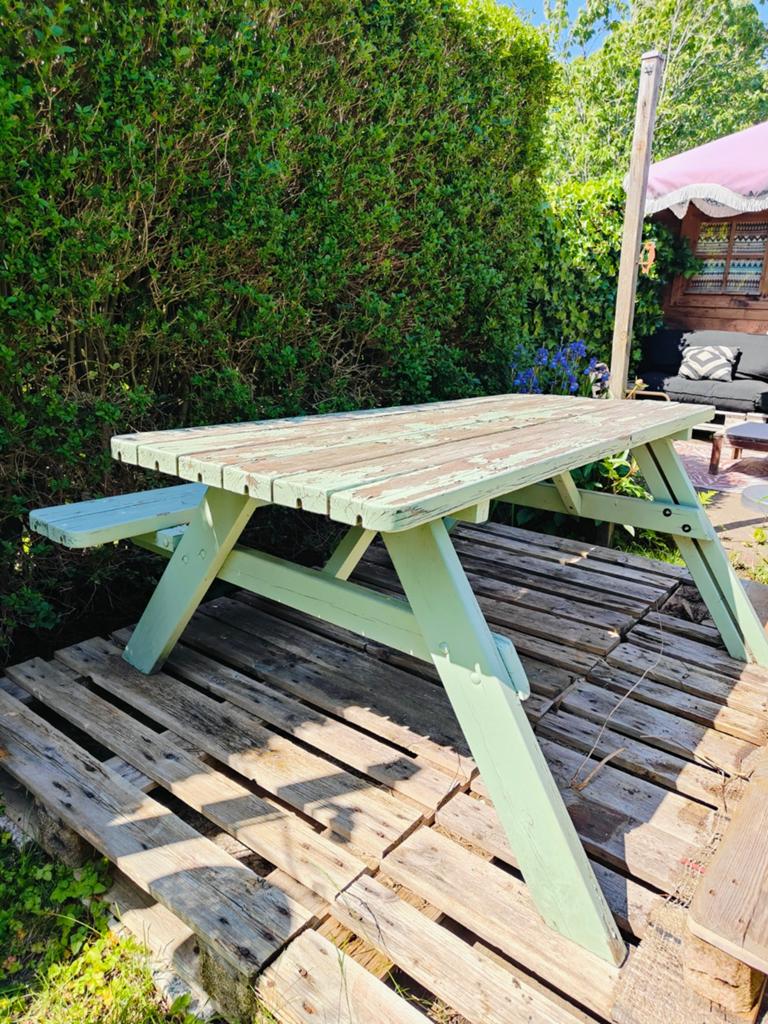 GRATIS- Houten picknicktafel - Opknapper, Tuin en Terras, Ophalen, Gebruikt, Rechthoekig, Hout