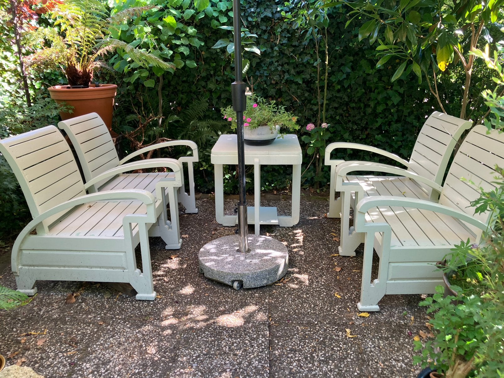 Art deco tuinset antiek jaren 30, Ophalen, 4 zitplaatsen, Gebruikt, Hardhout