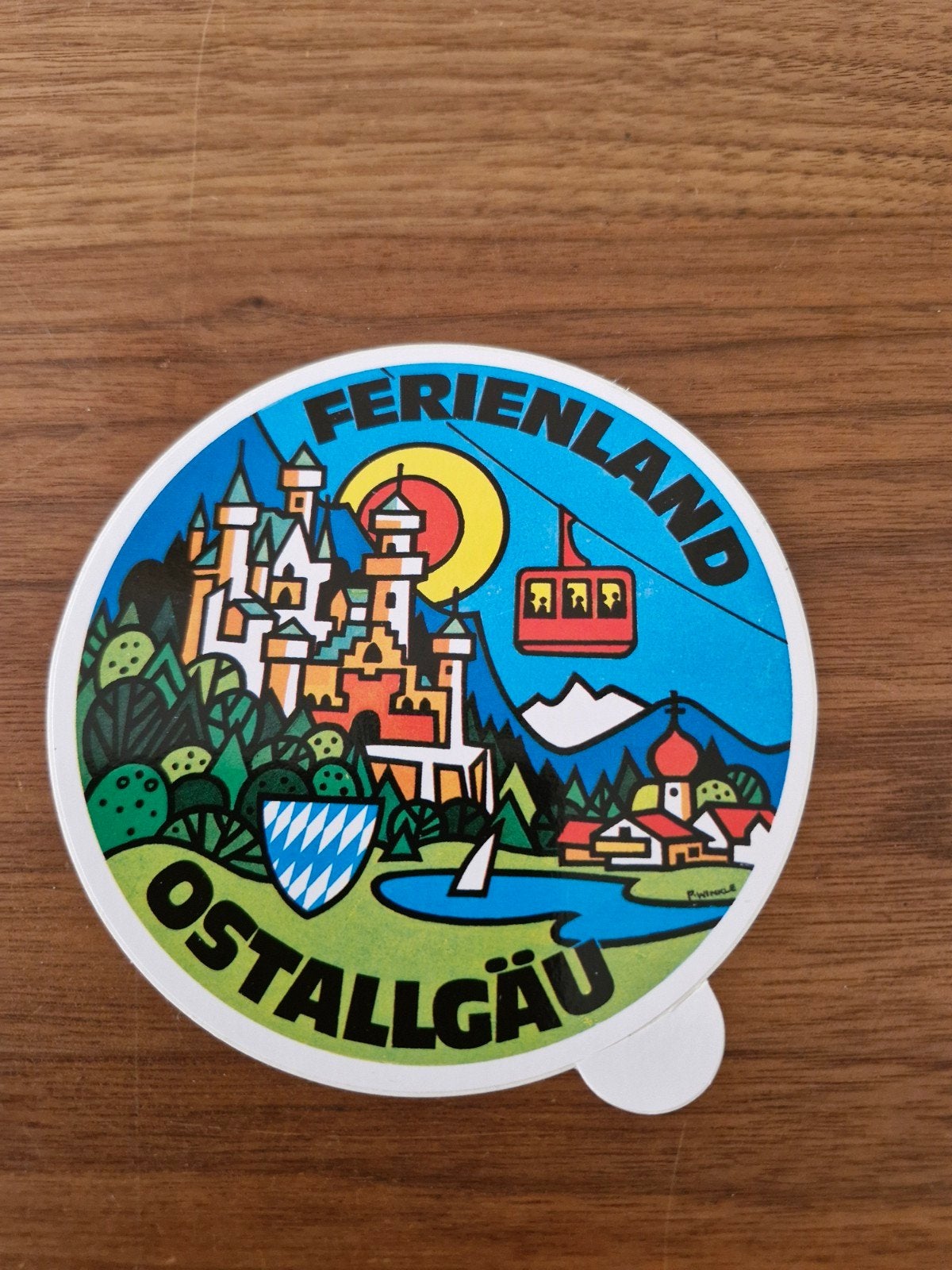 11168 Vintage Sticker Ferienland Ostallgäu Kasteel Kabelbaan, Ophalen of Verzenden, Gebruikt, Overige typen