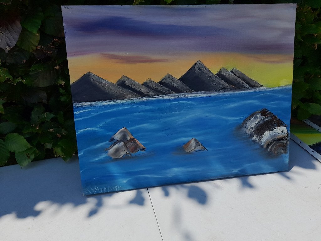 handgeschilderde schilderij zee met bergen van aart vd kamp, Ophalen of Verzenden, Zo goed als nieuw