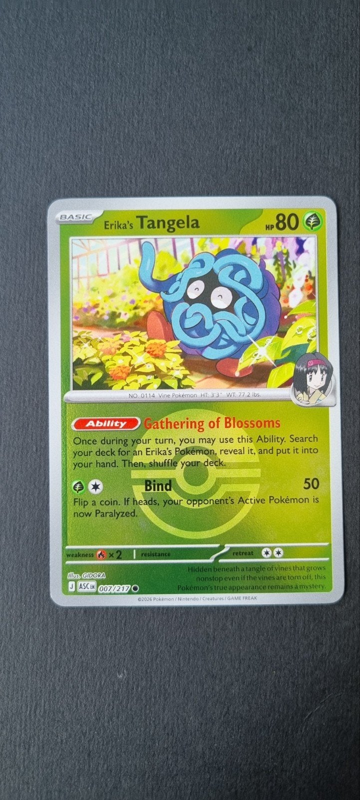 Erika's Tangela Pokéball XASC 007/217, Ophalen of Verzenden, Zo goed als nieuw, Losse kaart, Foil