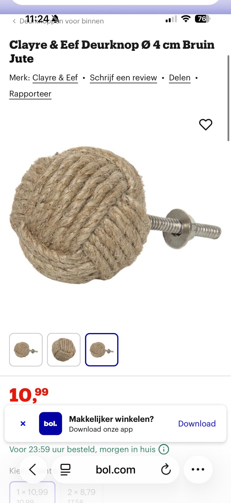 Jute Meubelknop / Ladeknoppen - Set van 12, Ophalen of Verzenden, Zo goed als nieuw