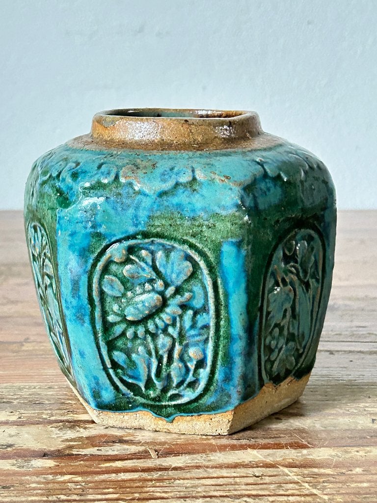 Gemberpot / vaas - groen blauw geglazuurd, Antiek en Kunst, Antiek | Keramiek en Aardewerk, Ophalen of Verzenden