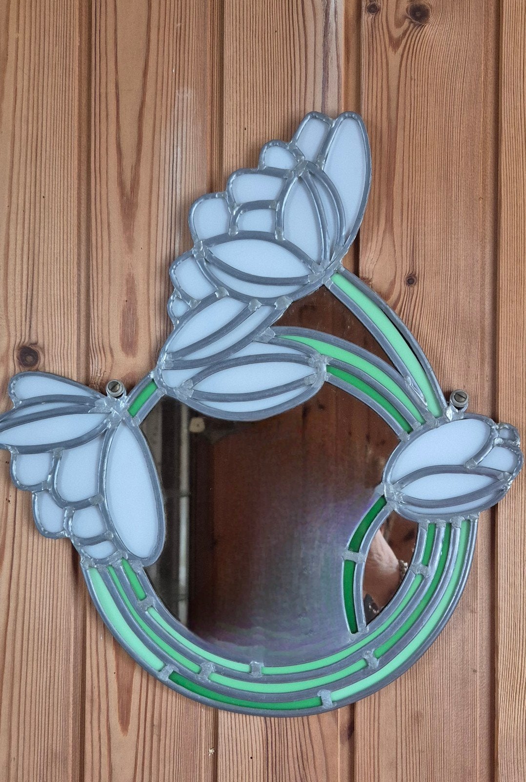 Glas in lood  spiegel met bloemmotief, 36 cm hoog, Huis en Inrichting, Woonaccessoires | Spiegels, Ophalen of Verzenden, Rechthoekig