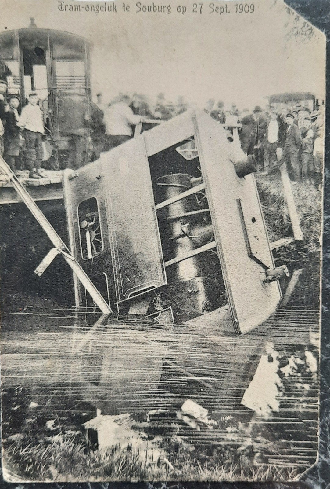 Ansichtkaart stoom tram ongeluk te Souburg 1909, Verzamelen, Ophalen of Verzenden, Voor 1920, Ongelopen, Zuid-Holland