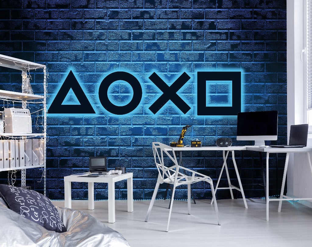 Fotobehang / Behang - Gamekamer - Game - Neon Playstation, Overige patronen, Meerkleurig, Info@fotobehangkoning.nl, Fotobehang