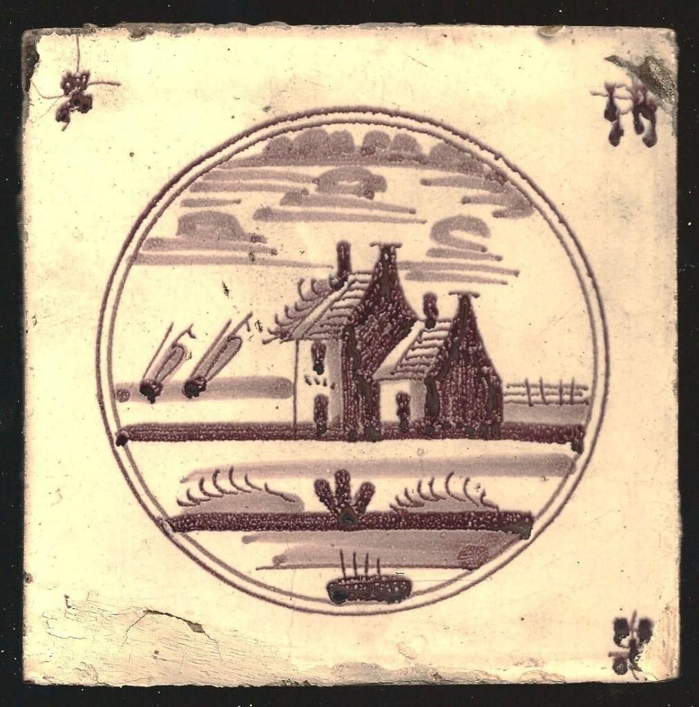 Tegel - Huis aan meer (5), Antiek en Kunst, Antiek | Wandborden en Tegels, Ophalen of Verzenden