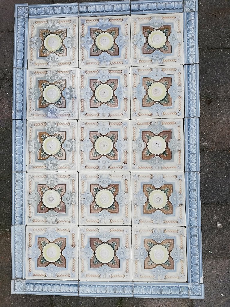 15 Prachtige art nouveau wandtegels, geel grijsblauw taupe