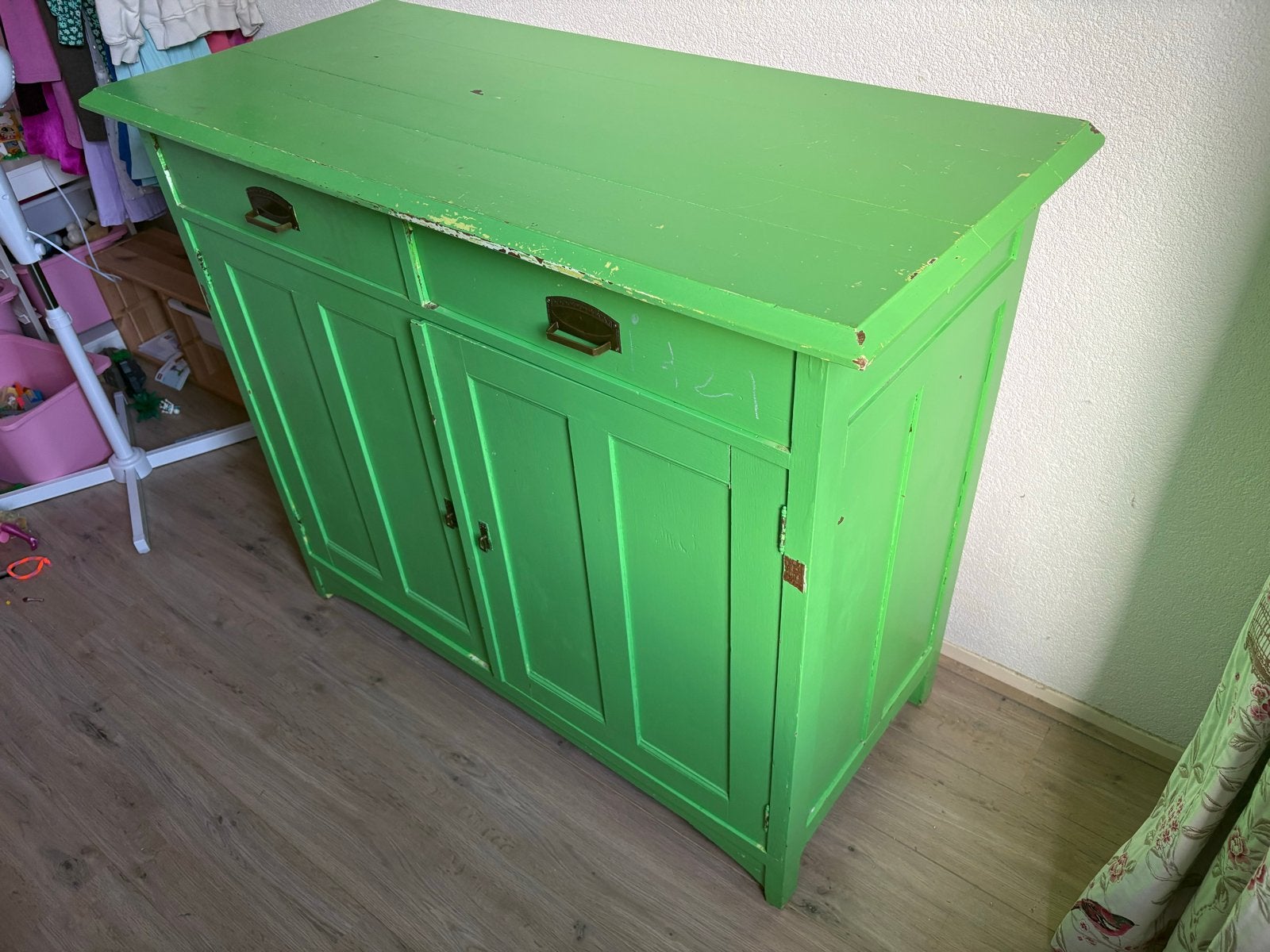 Groene Commode met Lades en Bloemenprint Binnenkant, Ophalen
