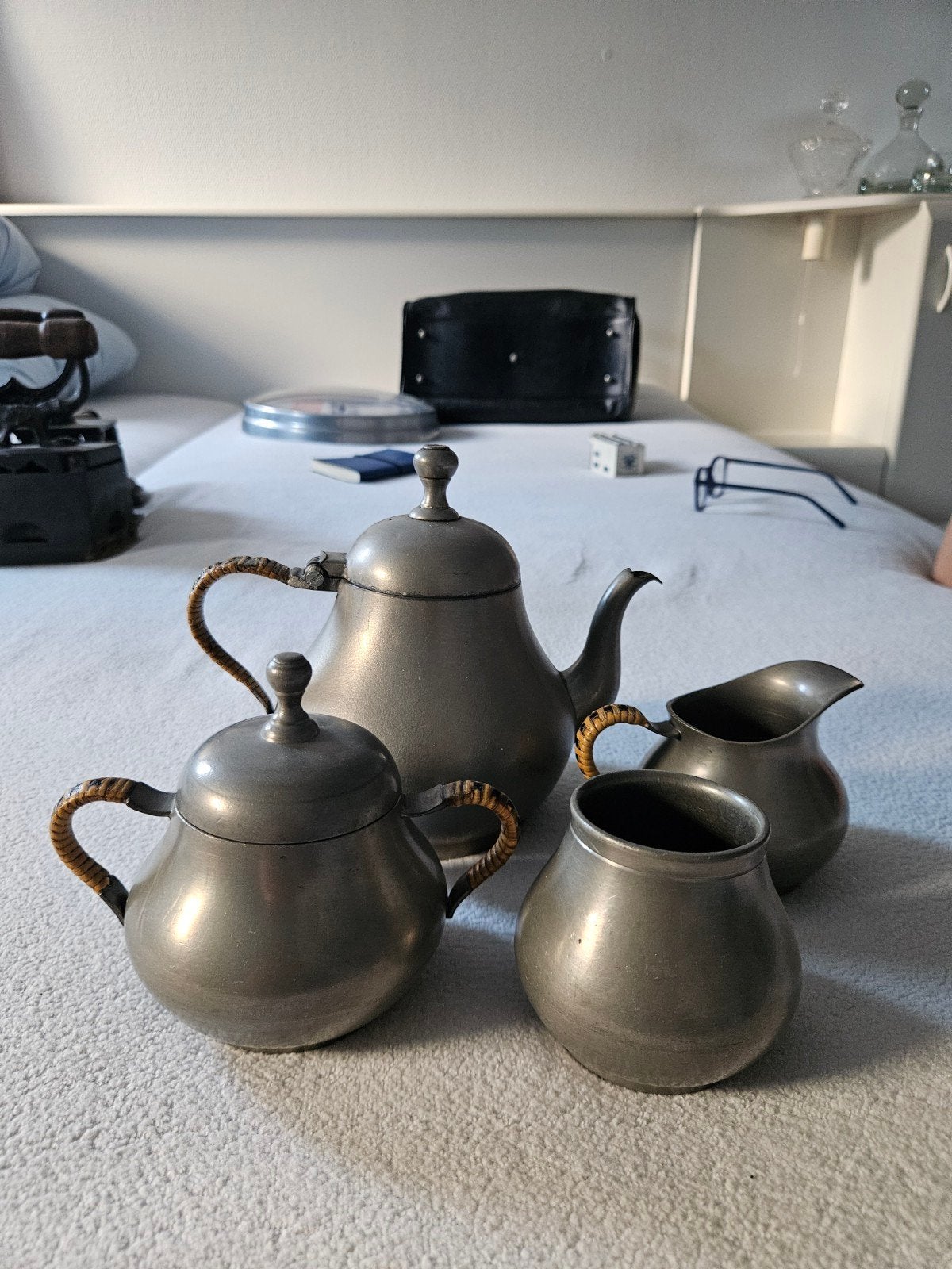 Vintage Zeister tinnen koffie-/theeservies – 4-delig, Ophalen of Verzenden