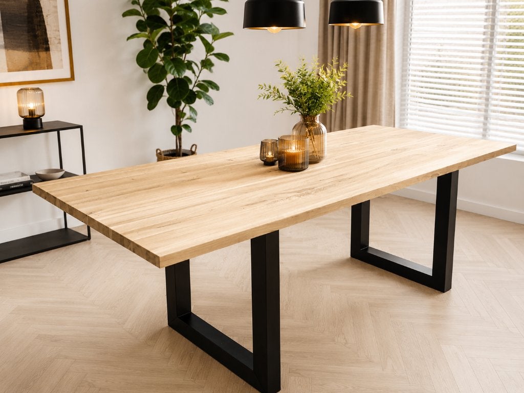 Eiken houten eettafel 240x100 NIEUW blad, Ophalen, Eikenhout, 200 cm of meer, 50 tot 100 cm