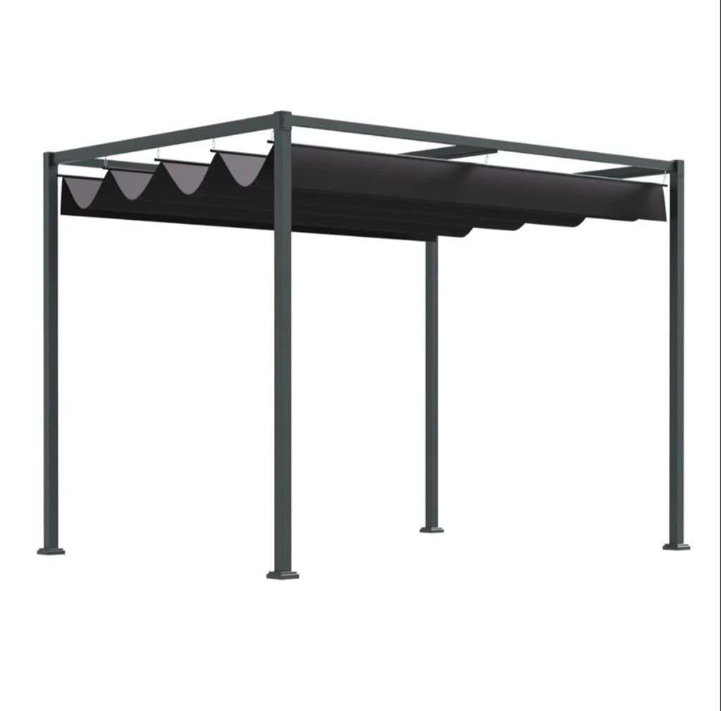 Outsunny Tuinpaviljoen met Uitschuifbaar Dak - Grijs, Tuin en Terras, Overkappingen, Ophalen