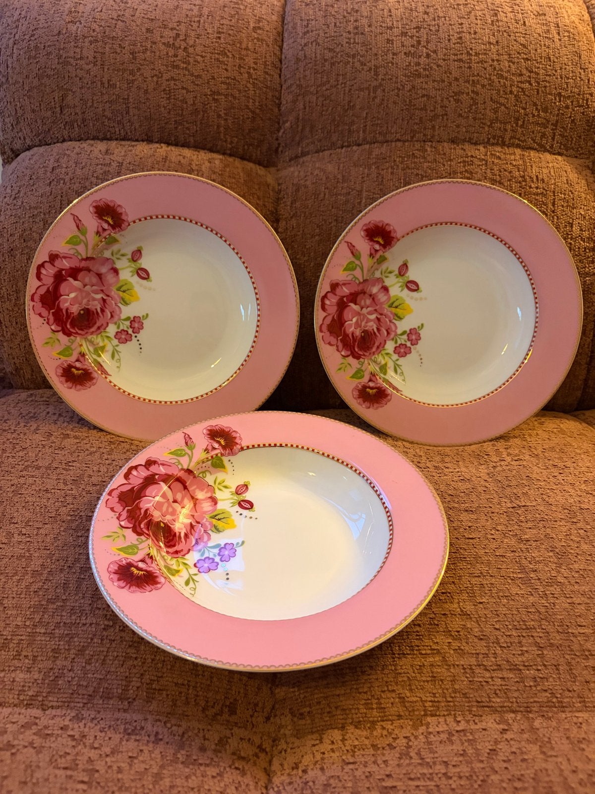 3x Pip Studio Floral soepbord roze - ø 21,5 cm, Pip Studio, Ophalen of Verzenden, Zo goed als nieuw, Bord(en)