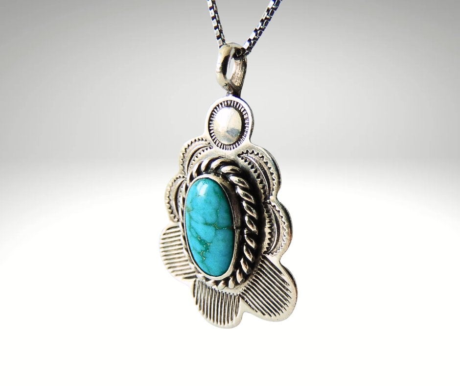 Prachtige zilveren NAVAJO turquoise hanger met ketting!, Overige voorstellingen, Verzenden, Zo goed als nieuw, X