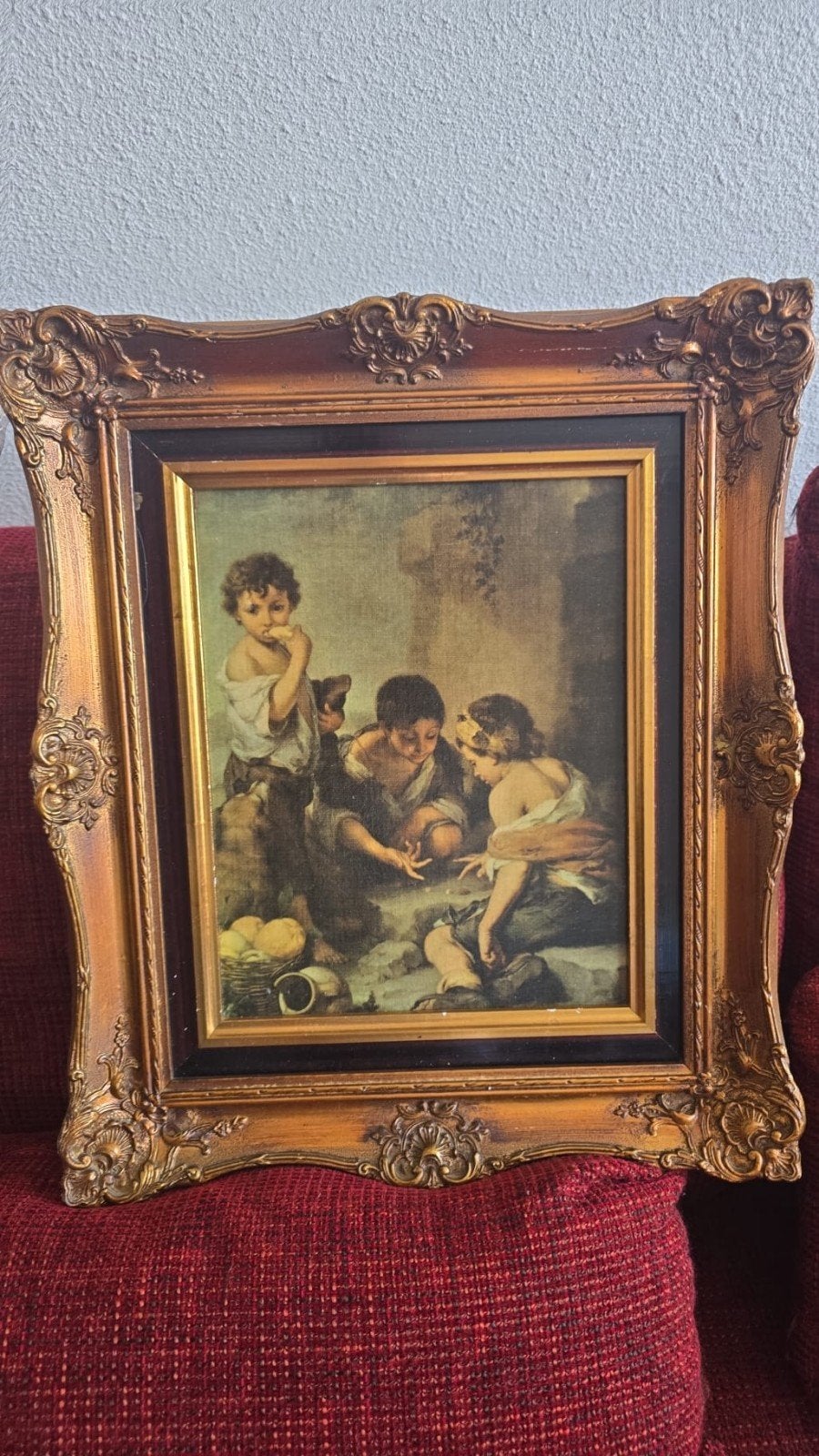 Klassiek schilderij: Kinderen spelend met dobbelstenen, Antiek en Kunst, Kunst | Schilderijen | Klassiek, Ophalen