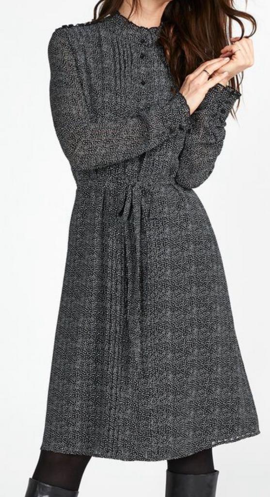 Jurk steps zwart wit met roezels maat 34 zgan, Zwart, Ophalen of Verzenden, Zo goed als nieuw, Maat 34 (XS) of kleiner
