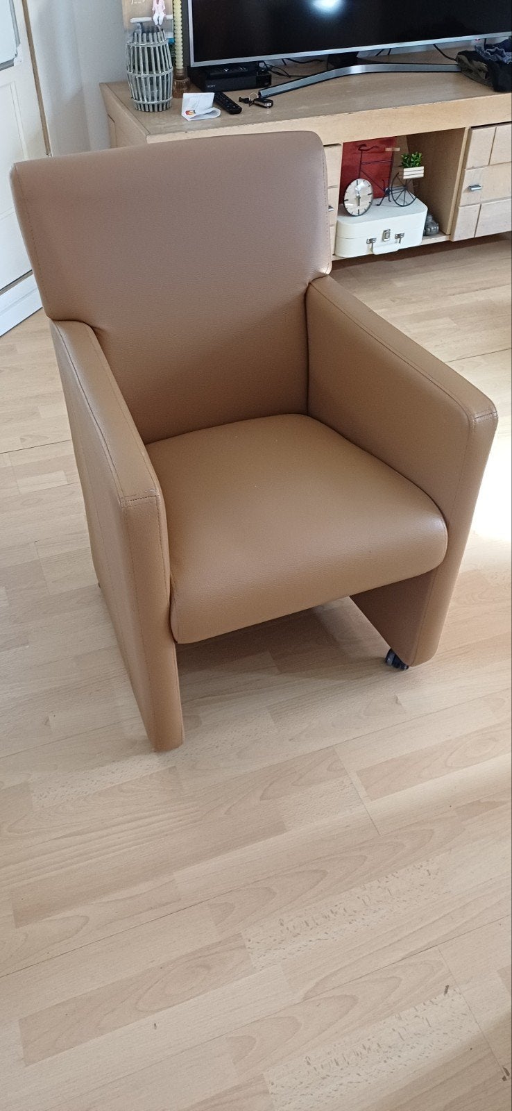 6 lederen eetkamerstoelen - gratis afhalen, Ophalen, Gebruikt, Bruin, Leer