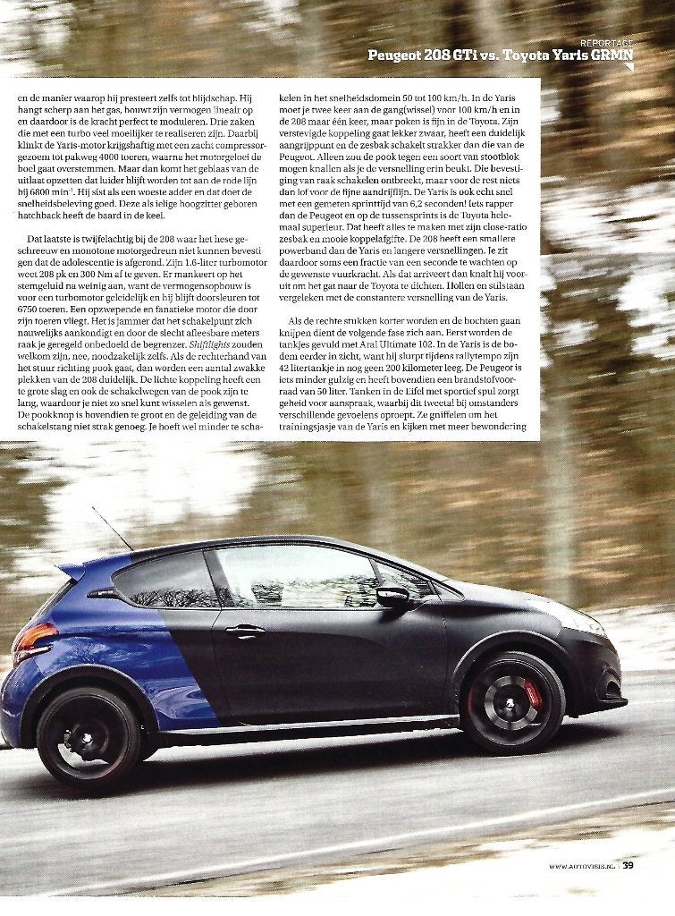 Autovisie dubbeltest Peugeot 208 GTi en Toyota Yaris GRMN, Ophalen of Verzenden, Gelezen, Peugeot