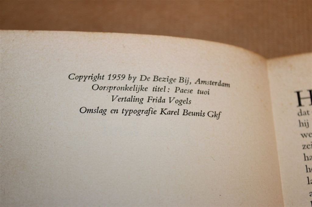 Jouw Land — Cesare Pavese, Roman 1959 1e Druk, Ophalen of Verzenden, Gelezen