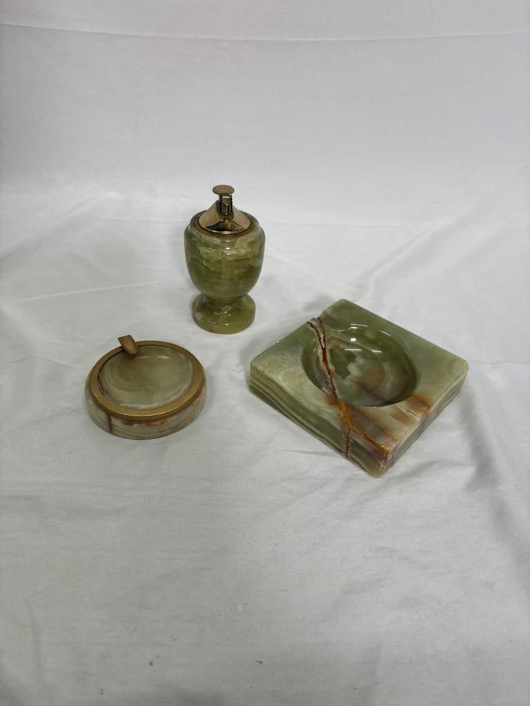 Vintage decoratieve rookset van groen onyx steen (3-delig), Verzamelen, Ophalen of Verzenden, Gebruikt