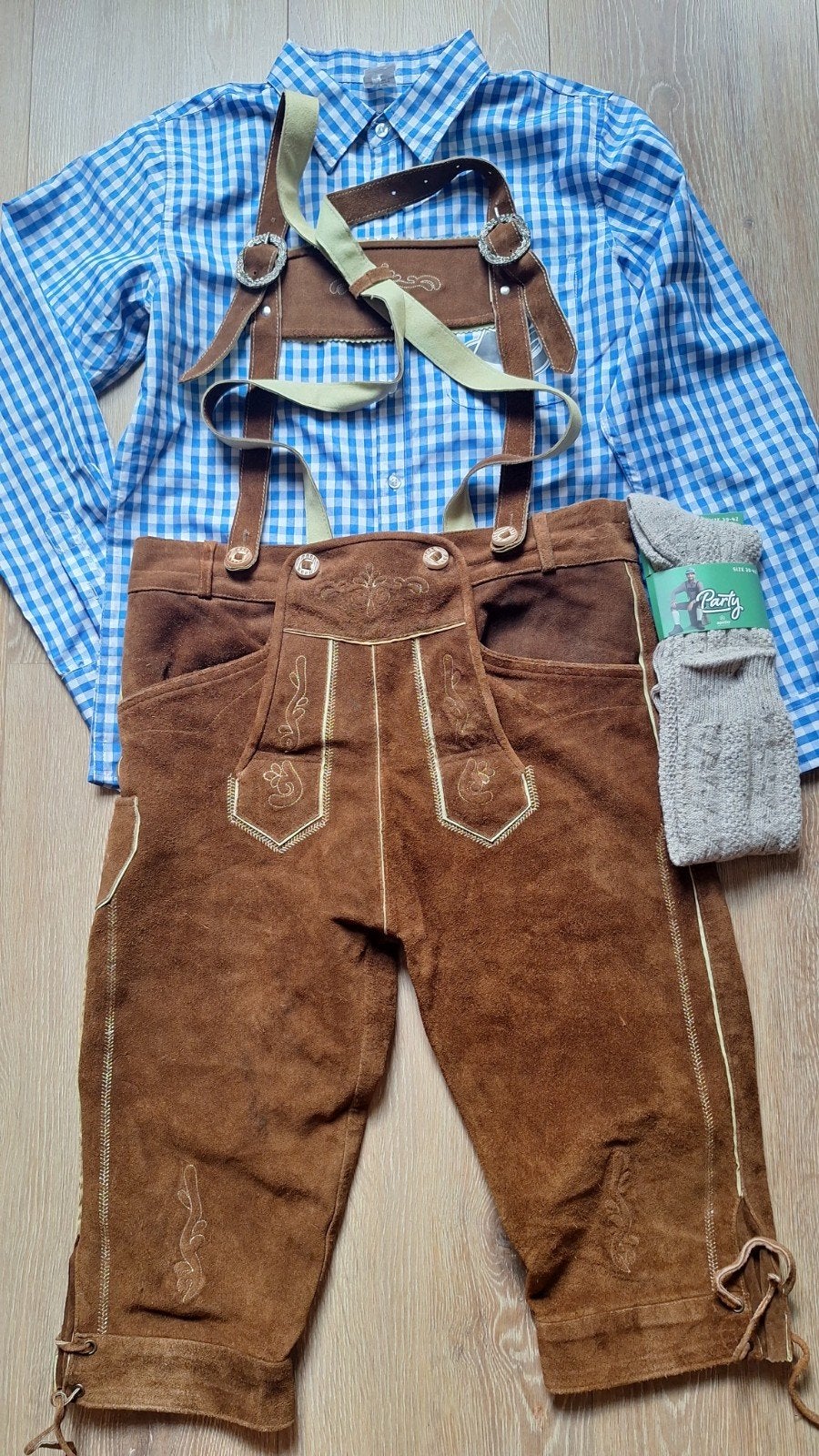 Lederhose 50 overhemd kousen oktoberfeest Tiroler, Ophalen of Verzenden, Gedragen, Maat 48/50 (M), Overige thema's